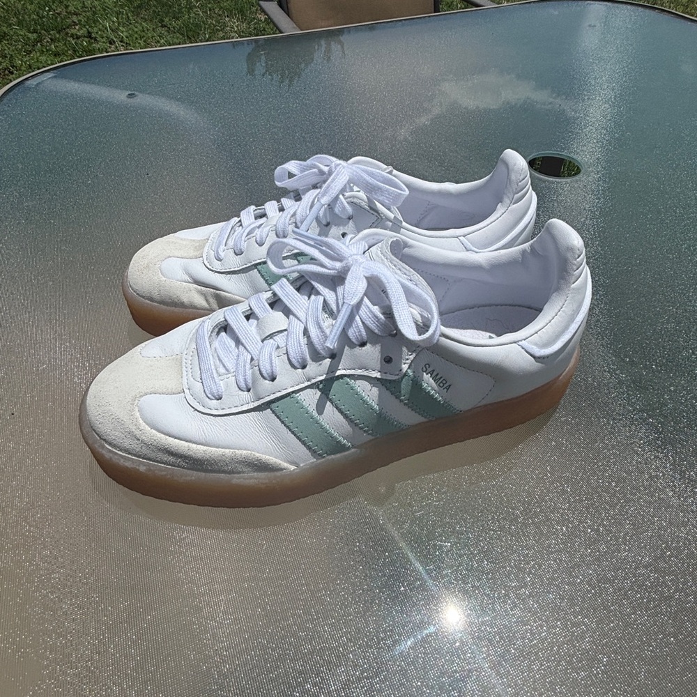 Adidas SAMBE White and Mint Green Sneakers with Gum Sole